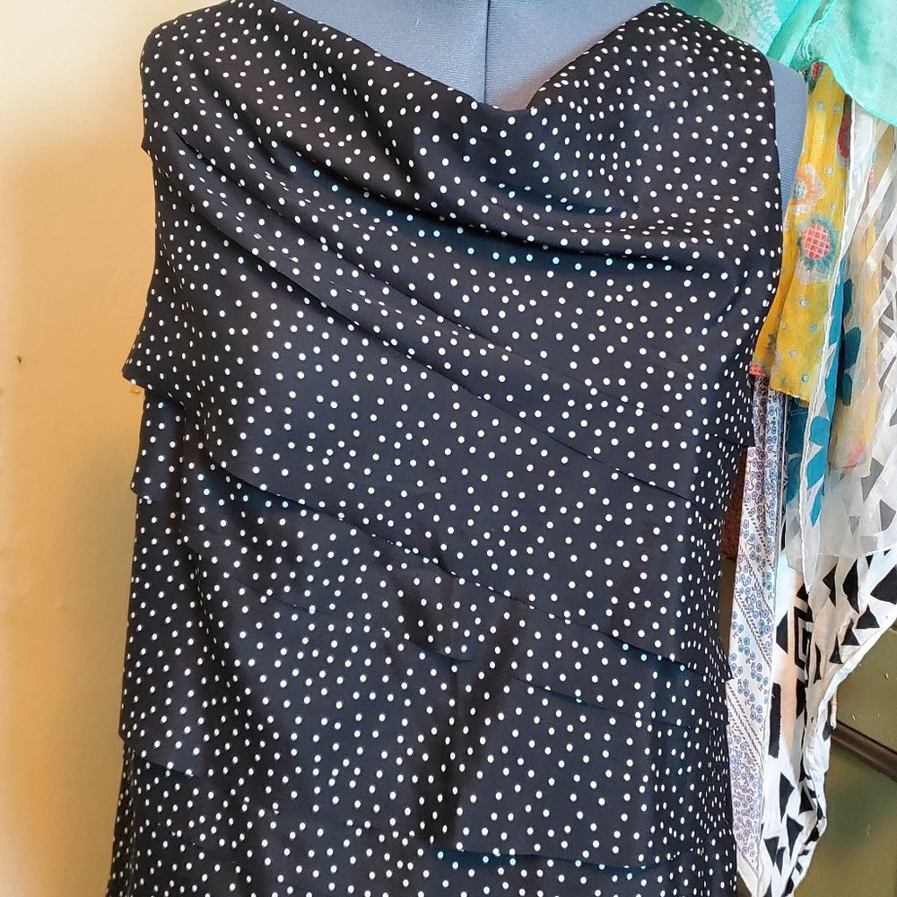 Black layered top with white polka dots